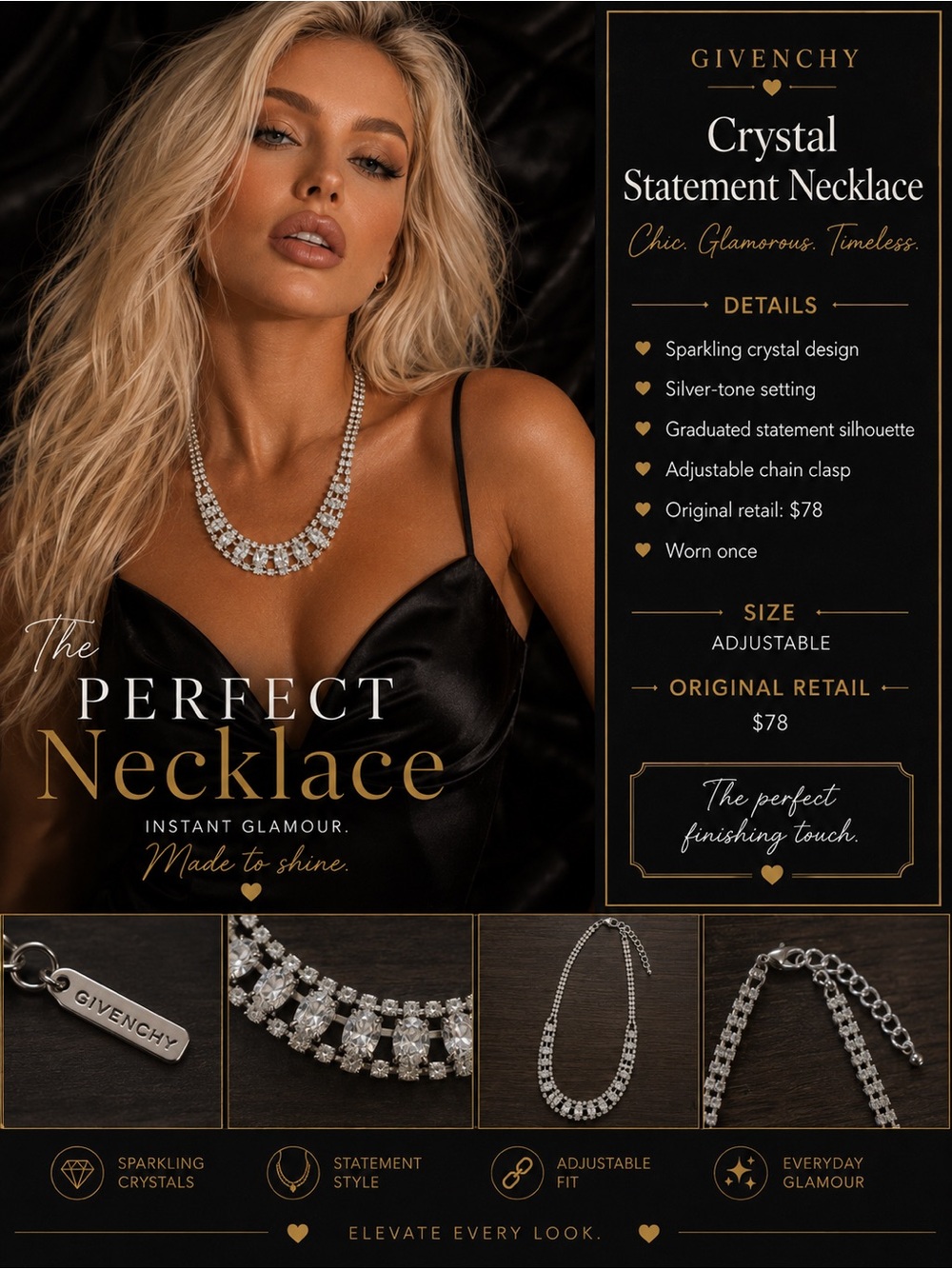 Givenchy Silver Crystal Collar Necklace
